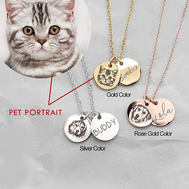 Custom Cat / Dog Portrait Dual Charm Necklace, Personalized Pet Themed Coin Necklace, Best Custom Gifts For Pet Lovers & Pet Owners
