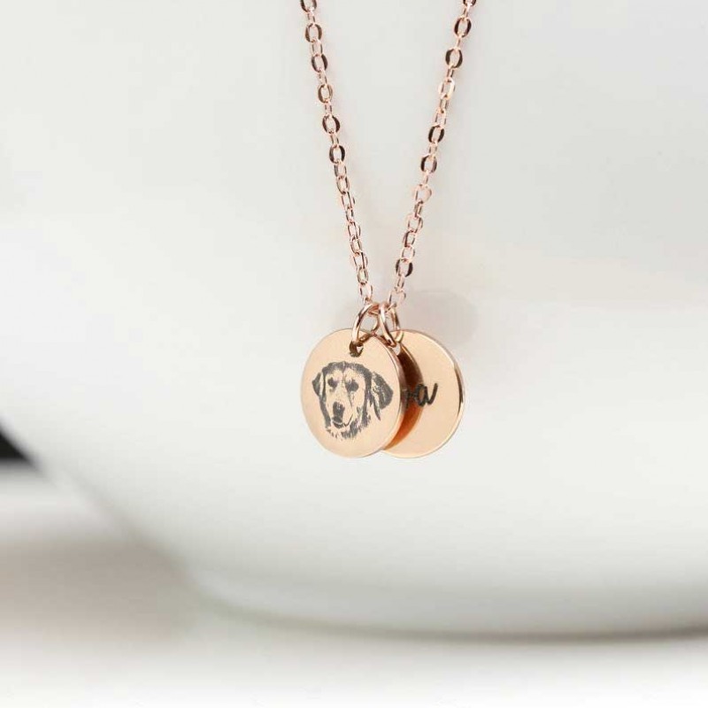 Custom Cat / Dog Portrait Dual Charm Necklace, Personalized Pet Themed Coin Necklace, Best Custom Gifts For Pet Lovers & Pet Owners