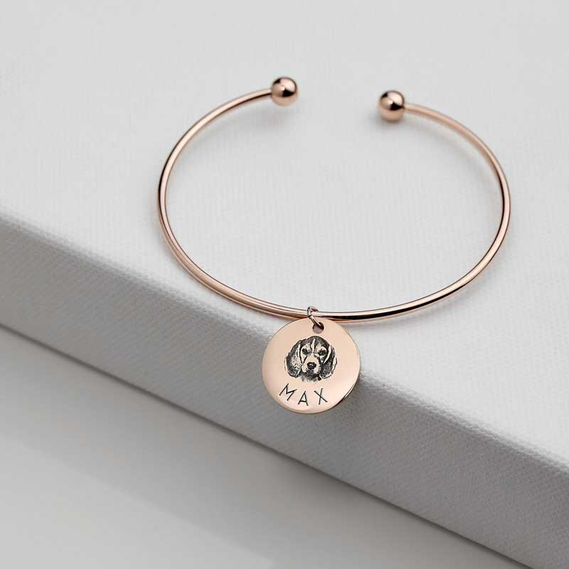 Custom Single Pendant Pet Portrait Bangle, Personalized Gift For Pet Lovers, Birthday / Mother's Day / Valentine's Day Present for Cat Mom & Dog Mom