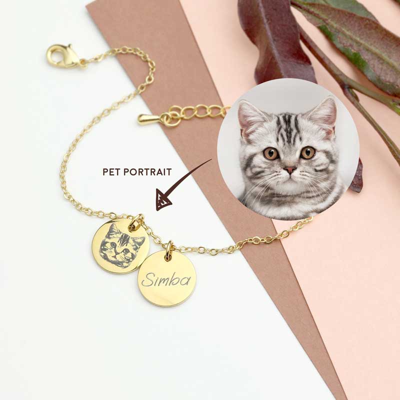 Personalized Dual Charm Dog / Cat Portrait Bracelet, Custom Animal Themed  Fashion Jewelry, Mother's Day Birthday Gift For Dog Person & Cat Person 