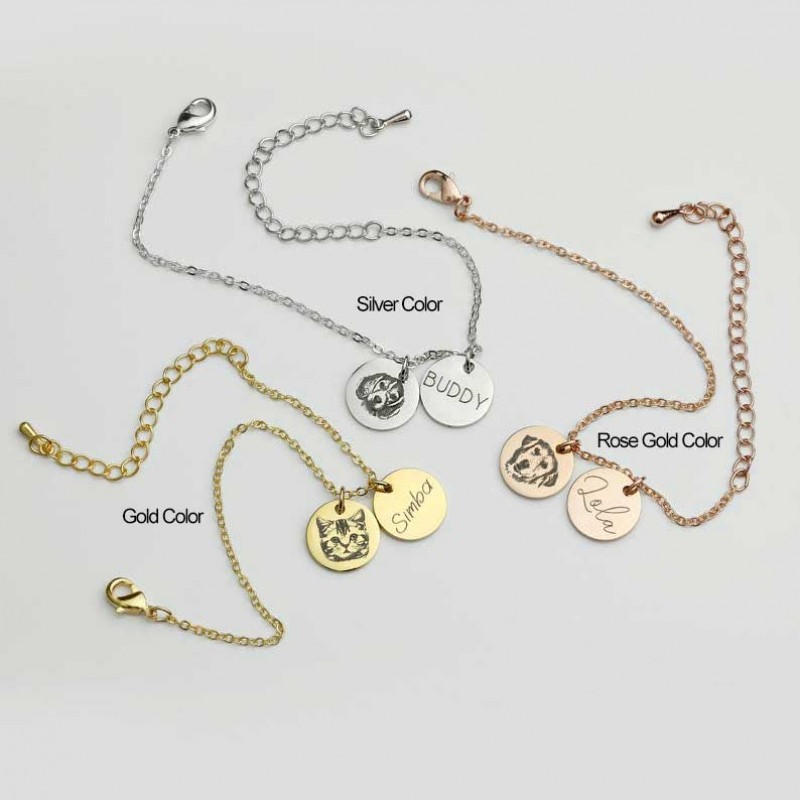 Personalized Dual Charm Dog / Cat Portrait Bracelet, Custom Animal Themed  Fashion Jewelry, Mother's Day Birthday Gift For Dog Person & Cat Person 
