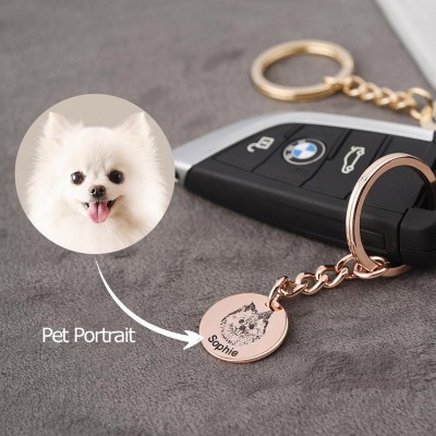 Personalized Single Charm Pet Portrait Keychain Custom Key Ring For Pet Lovers Pet Memorial Gift 