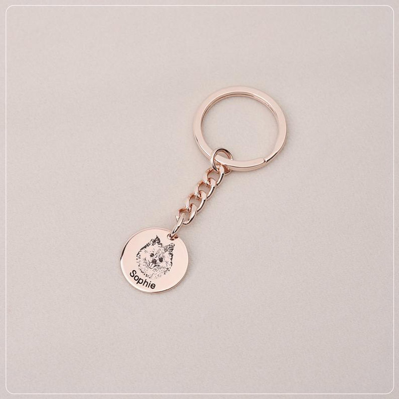 Personalized Single Charm Pet Portrait Keychain Custom Key Ring For Pet Lovers Pet Memorial Gift 