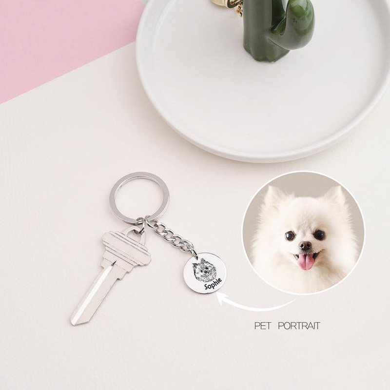 Personalized Single Charm Pet Portrait Keychain Custom Key Ring For Pet Lovers Pet Memorial Gift 