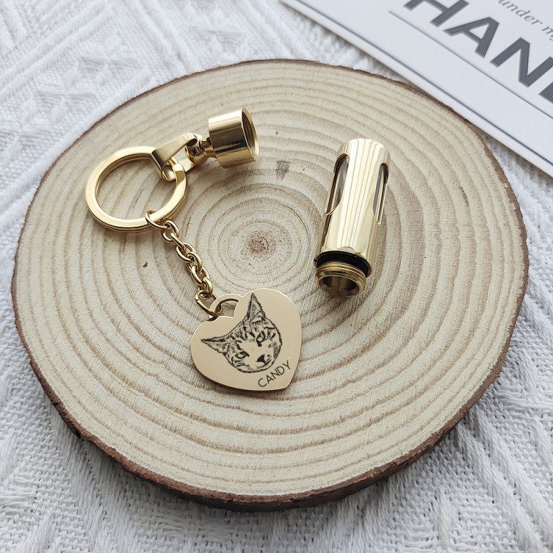 Personalized Pet Photo Engraved Keepsake Urn Keychain, Customized Pet Fur Jar, Pet Loss Gift