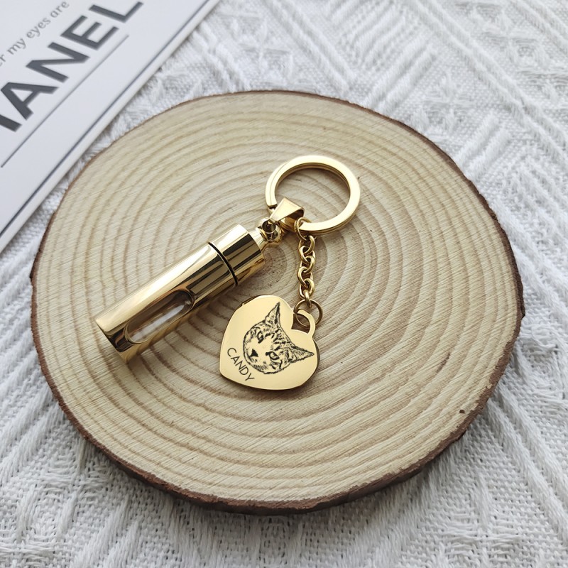 Personalized Pet Photo Engraved Keepsake Urn Keychain, Customized Pet Fur Jar, Pet Loss Gift