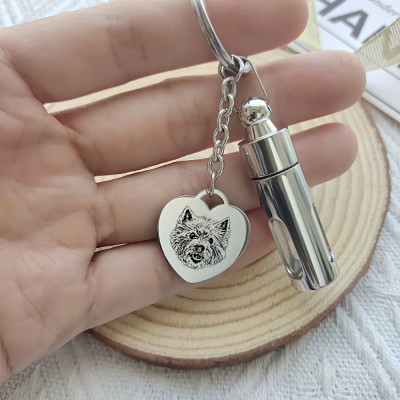 Personalized Pet Photo Engraved Keepsake Urn Keychain, Customized Pet Fur Jar, Pet Loss Gift