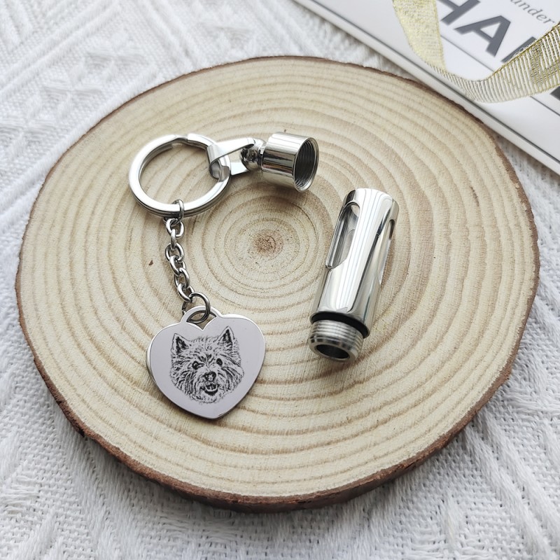 Personalized Pet Photo Engraved Keepsake Urn Keychain, Customized Pet Fur Jar, Pet Loss Gift