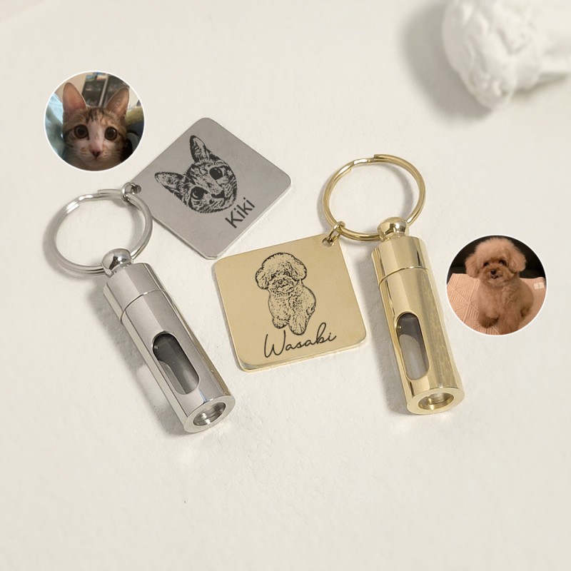 Personalized Pet Memorial Keychain with Fur and Ashes Vial, Pet Memorial Gift