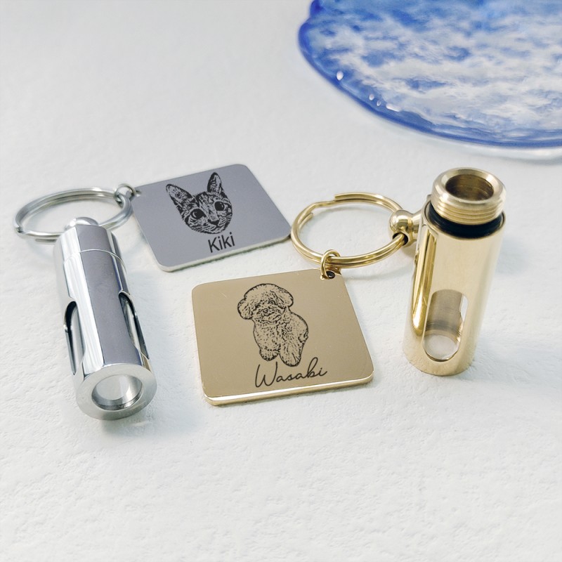 Personalized Pet Memorial Keychain with Fur and Ashes Vial, Pet Memorial Gift