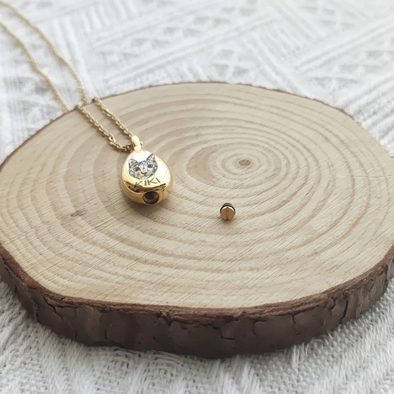 Personalized Teardrop Pet Portrait Keepsake Urn Necklace Openable Memorial Ashes Urn Pendant Necklace Cremation Jewelry Cat/Dog/Rabbit/Turtle's Image Laser Engraving