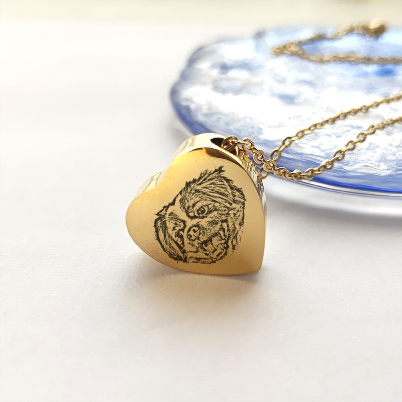 Personalized Pet Portrait Heart Shaped Urn Necklace Cremation Jewelry Pet Memorial Jewelry Pet Loss Gift
