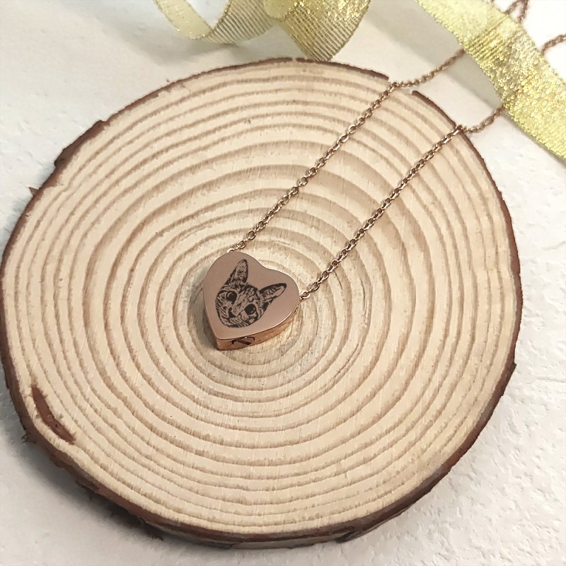Personalized Pet Portrait Heart Shaped Urn Necklace Cremation Jewelry Pet Memorial Jewelry Pet Loss Gift