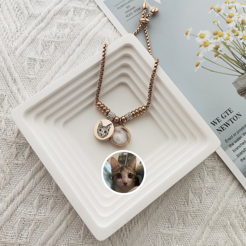 Personalized Adjustable Pet Ash Fur Storage Bracelet Portrait Carving Pet Memorial Bracelet