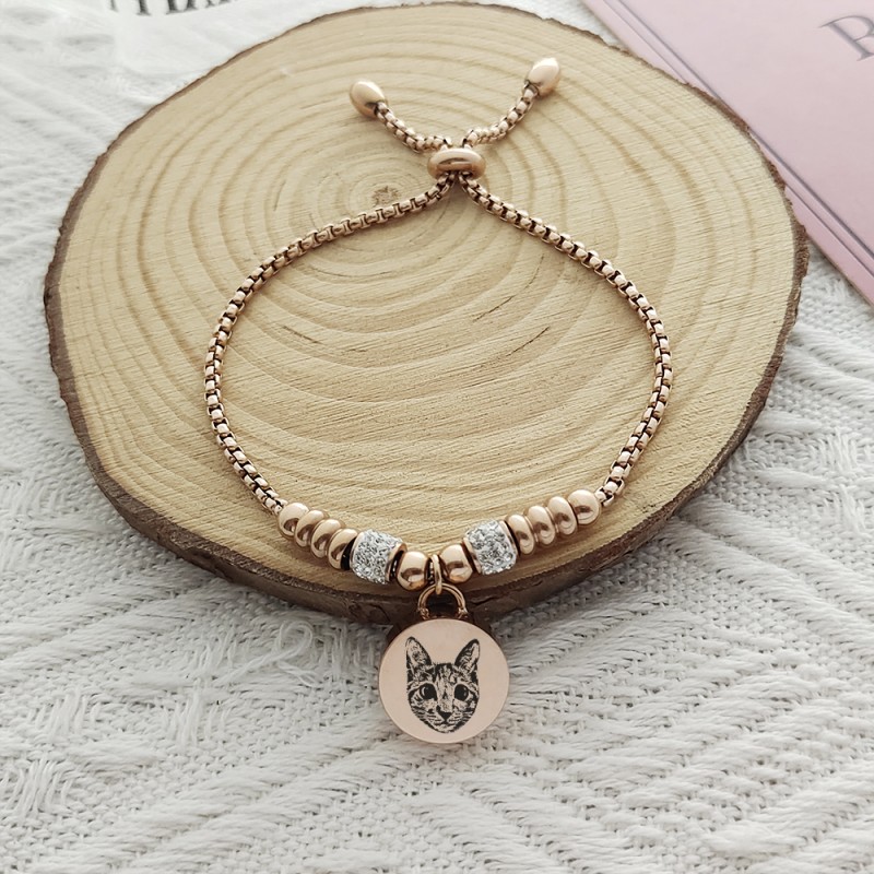 Personalized Adjustable Pet Ash Fur Storage Bracelet Portrait Carving Pet Memorial Bracelet