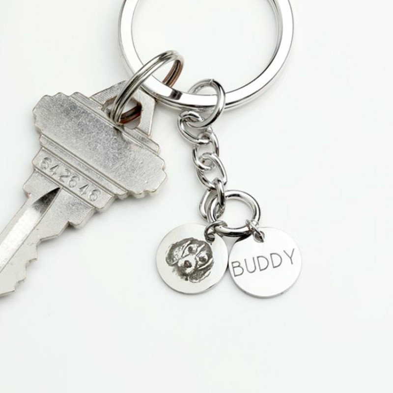 Custom Pet Portrait Keychain Dual Charms,  DIY Dog/Cat Photo Engraved Keychain, Custom Pet Lovers Gift, Pet Themed Accessory