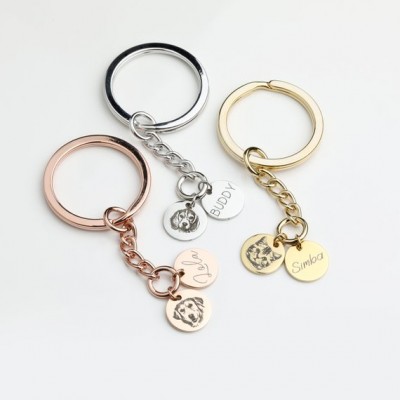 Custom Pet Portrait Keychain Dual Charms,  DIY Dog/Cat Photo Engraved Keychain, Custom Pet Lovers Gift, Pet Themed Accessory